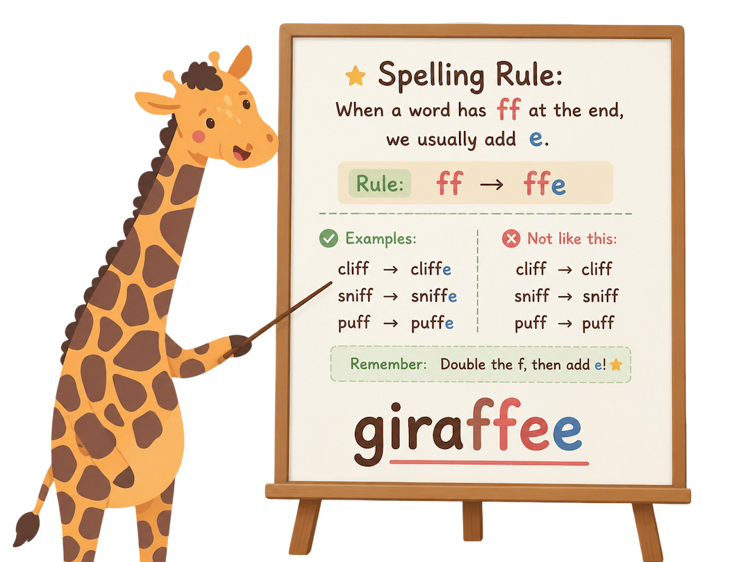 Gracie the giraffe with spelling blocks — Sound Safari Academy Level 2 Spelling Rules mascot