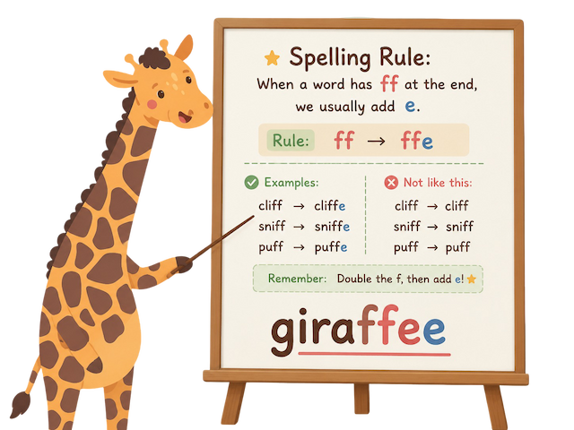 Gracie the giraffe with spelling blocks — Sound Safari Academy Level 2 Spelling Rules mascot